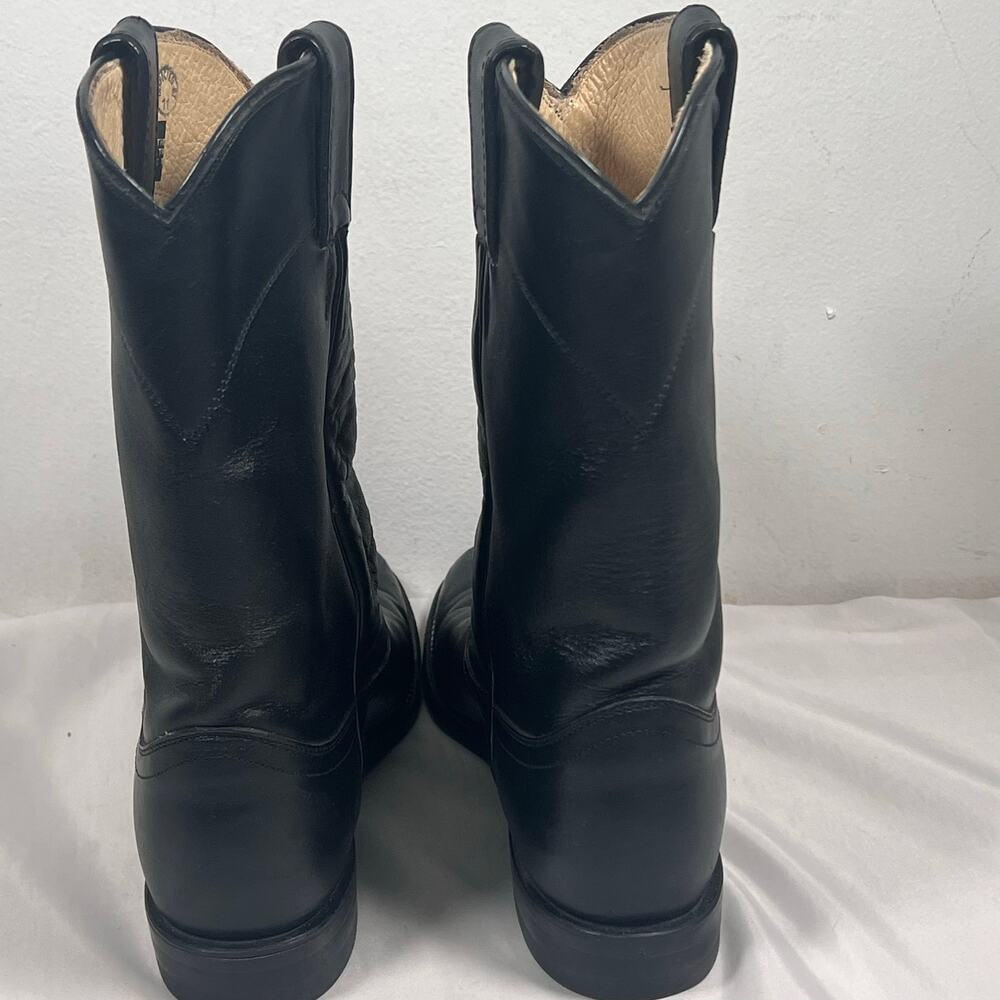 Justin Black Leather Roper Cowboy Boots Women's 6.5 L3703 Round Toe Western - Picture 8 of 16